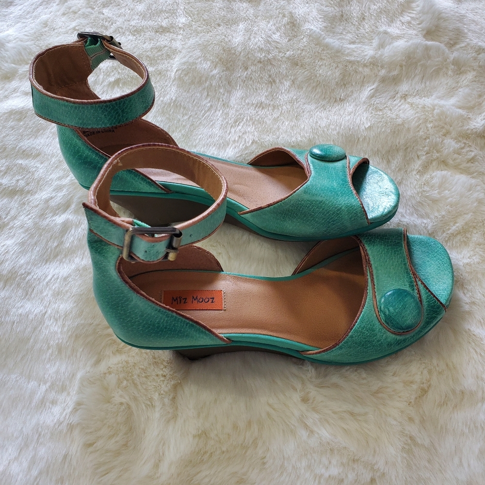 Miz Mooz Turquoise Genuine Leather Heeled Sandals Size 38